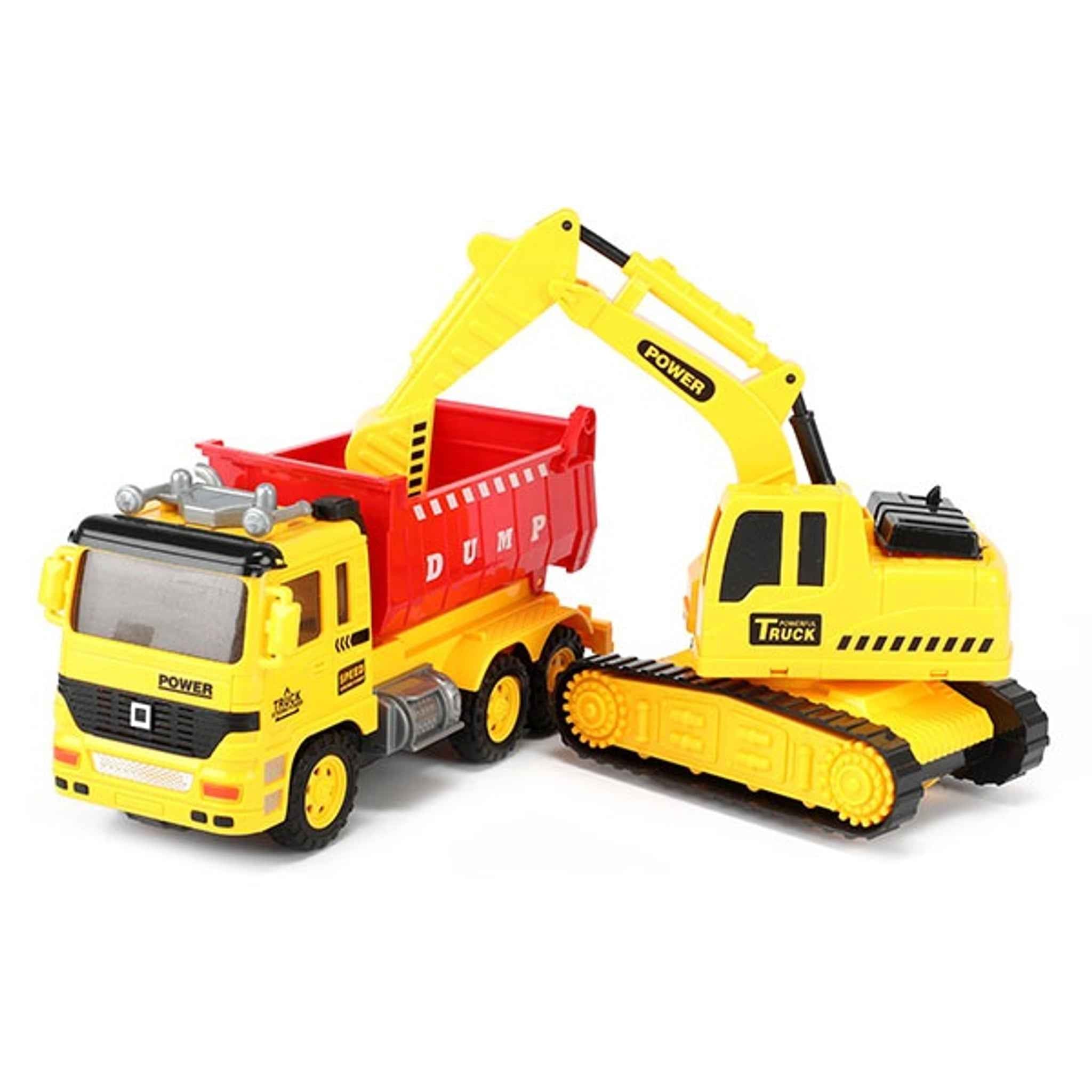 Spielzeug Kipper und Bagger aus Kunststoff gelb 19×9 cm ab 3 Jahren | Toi-Toys