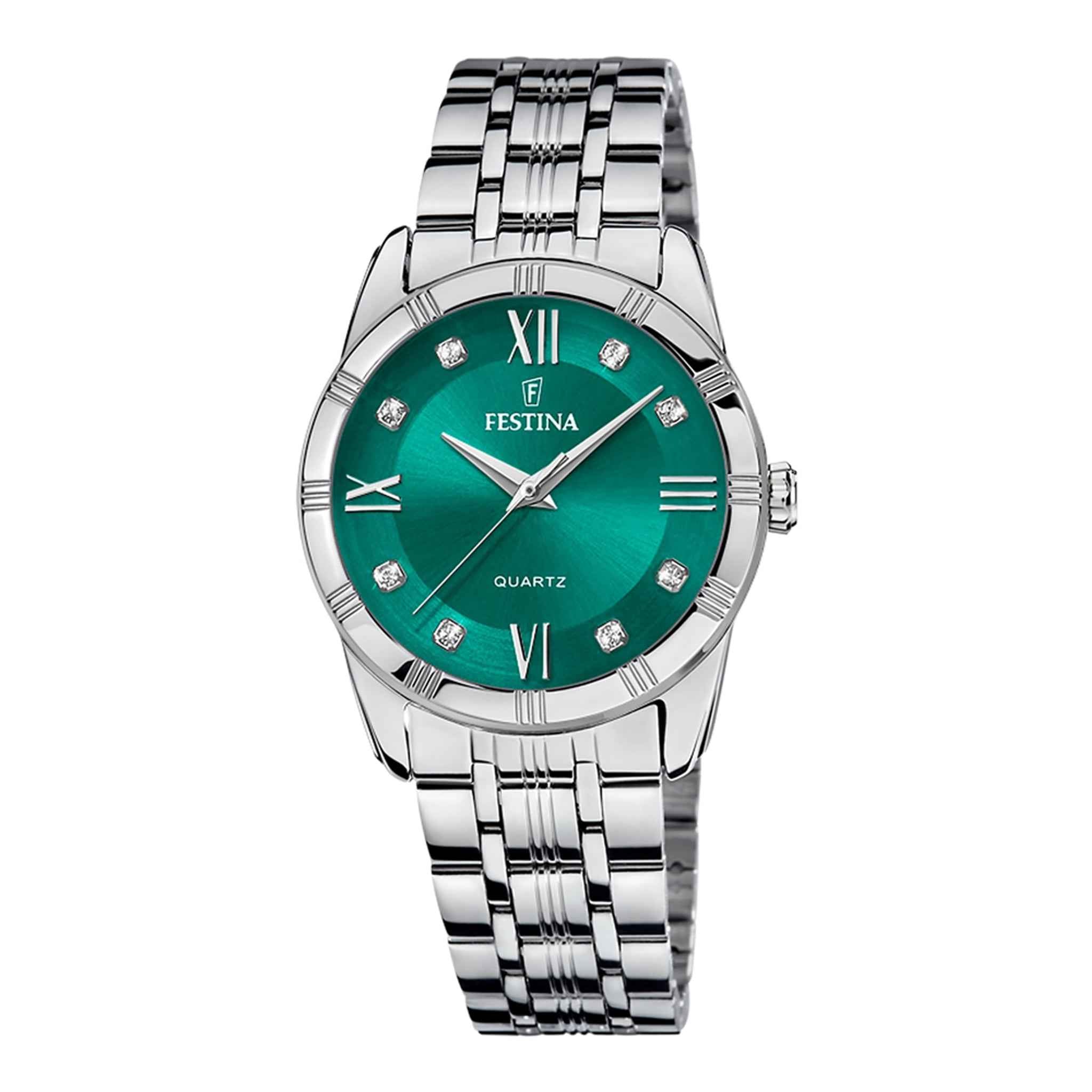 Damenuhr Mademoiselle Edelstahl silber 32 mm Quarz grünes Zifferblatt | Festina