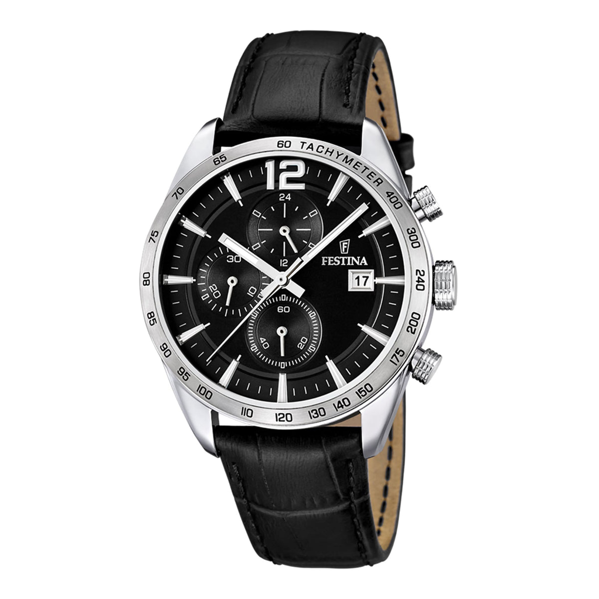 Festina Herrenuhr aus Leder in Schwarz, 4,4×1,1 cm