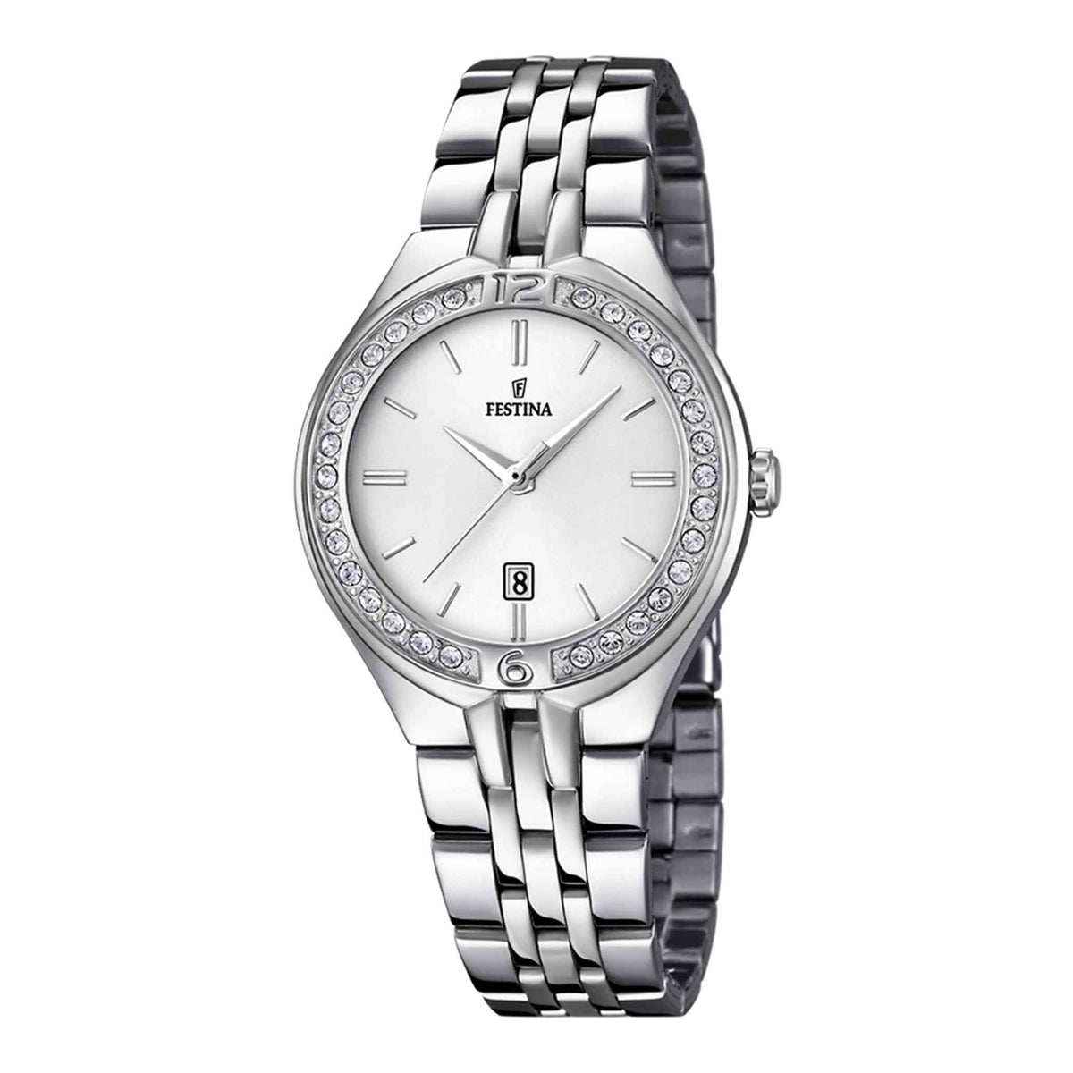 Damenuhr Edelstahl silber 32 mm Quarz Datumsanzeige Steine | Festina