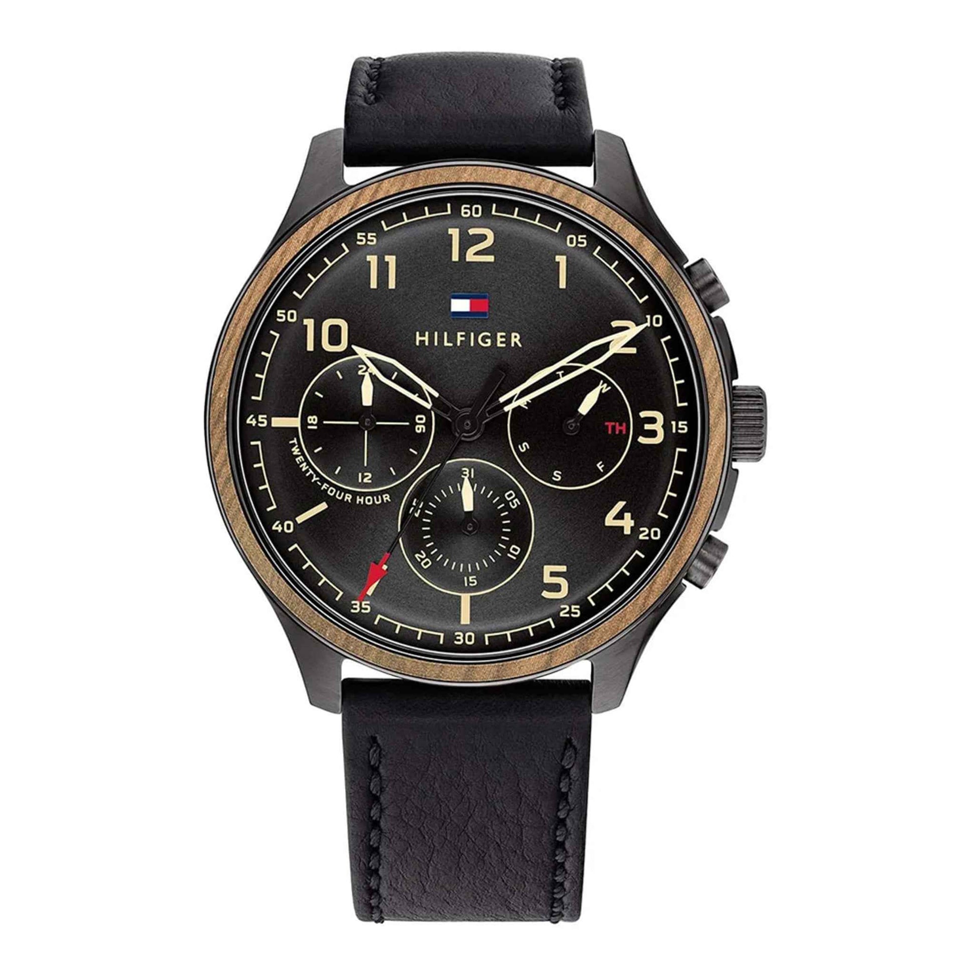 Herrenuhr Asher Multifunktion Edelstahl schwarz 45 mm Lederarmband