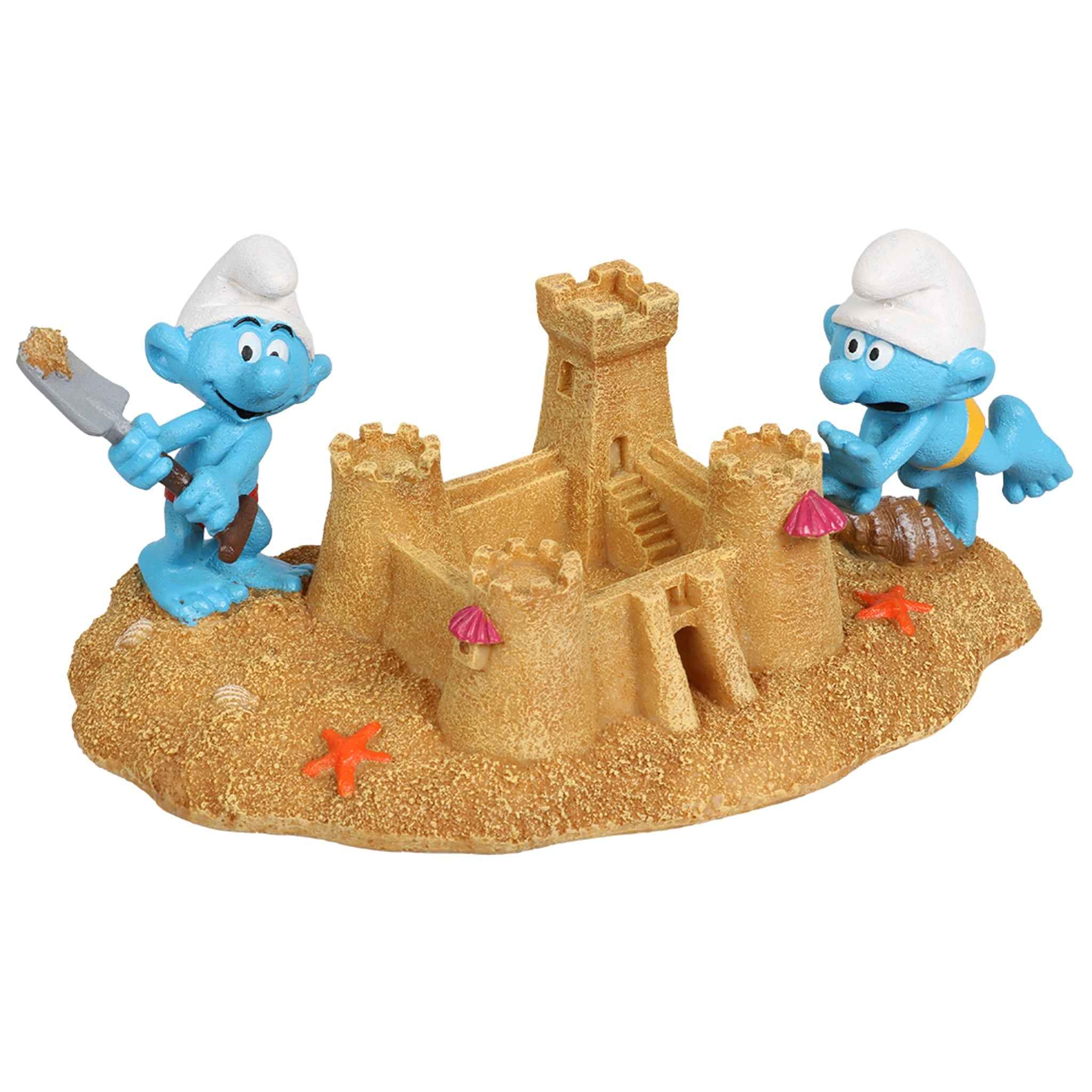 Deko-Figur Schlümpfe bauen Sandburg mehrfarbig Polyesterharz 21,1 cm