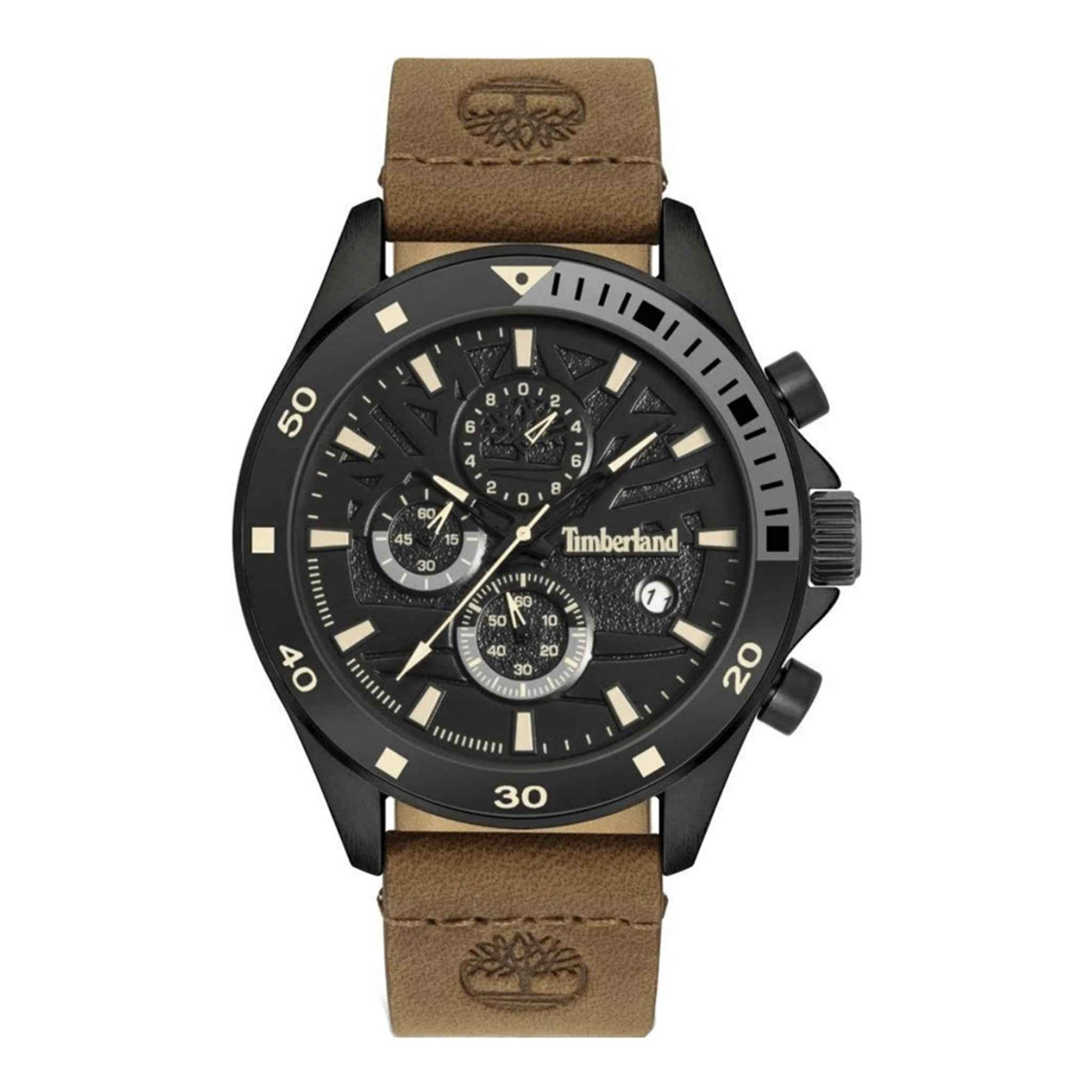 Herrenuhr Chronograph Edelstahl schwarz 46 mm Lederarmband | TIMBERLAND