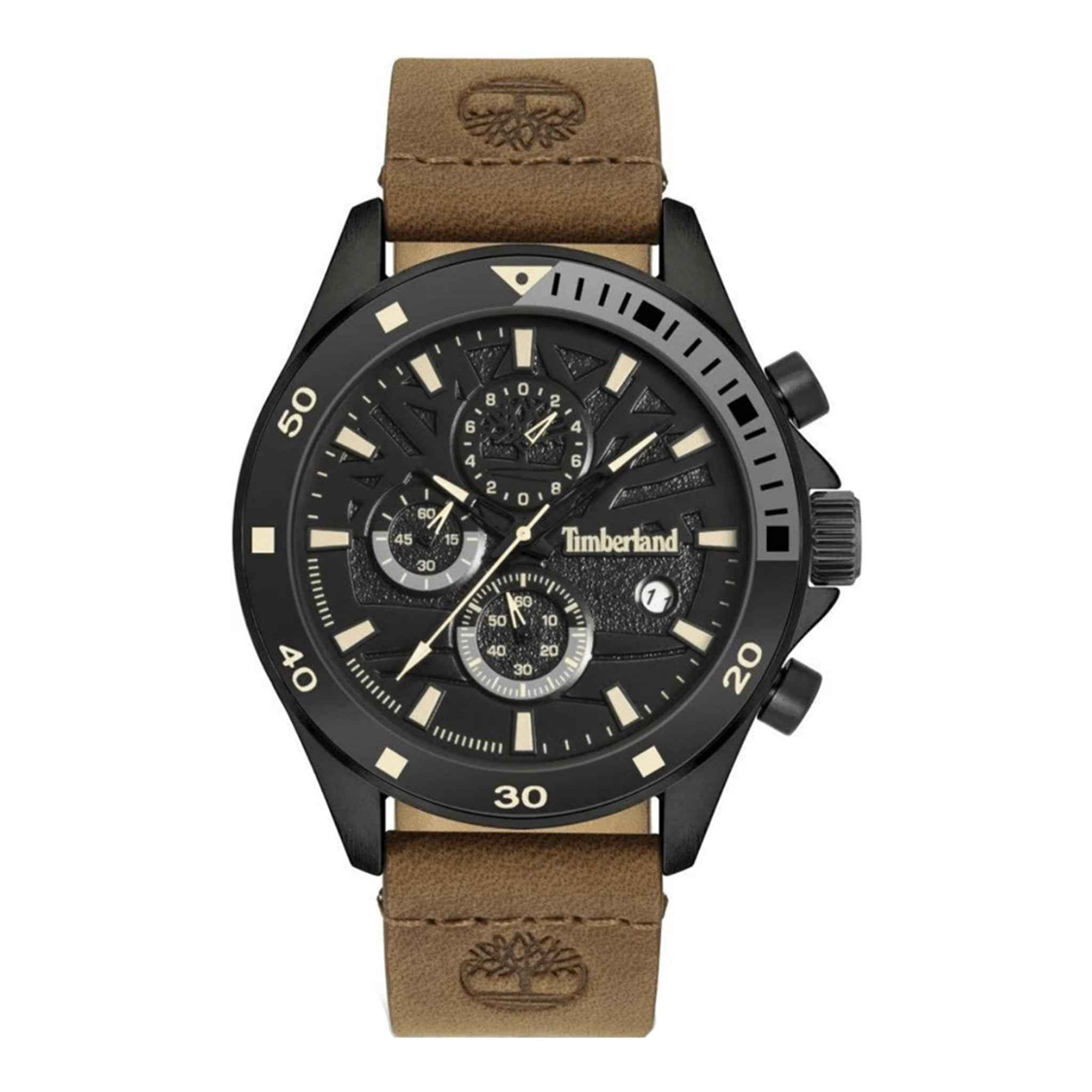 Herrenuhr Chronograph Edelstahl schwarz 46 mm Lederarmband | TIMBERLAND