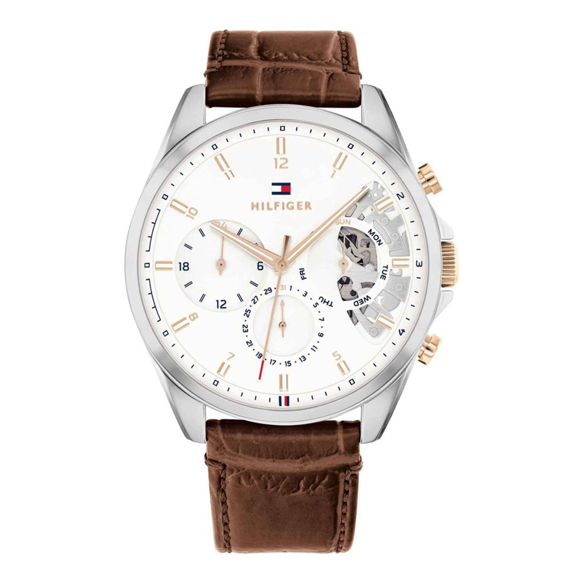 Herrenuhr Baker 1710450 Edelstahl silber 44 mm Lederarmband Quarz