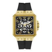 Herrenuhr Leo GW0637G2 Quarz Edelstahl gold 42 mm Silikon schwarz | GUESS