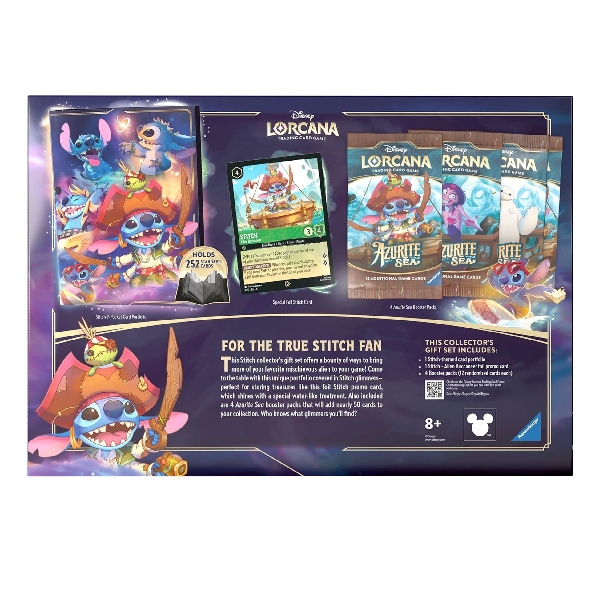 Disney Lorcana Azurite Sea Special Gift Set Sammelalbum Stitch Foil-Promokarte 4 Booster Packs