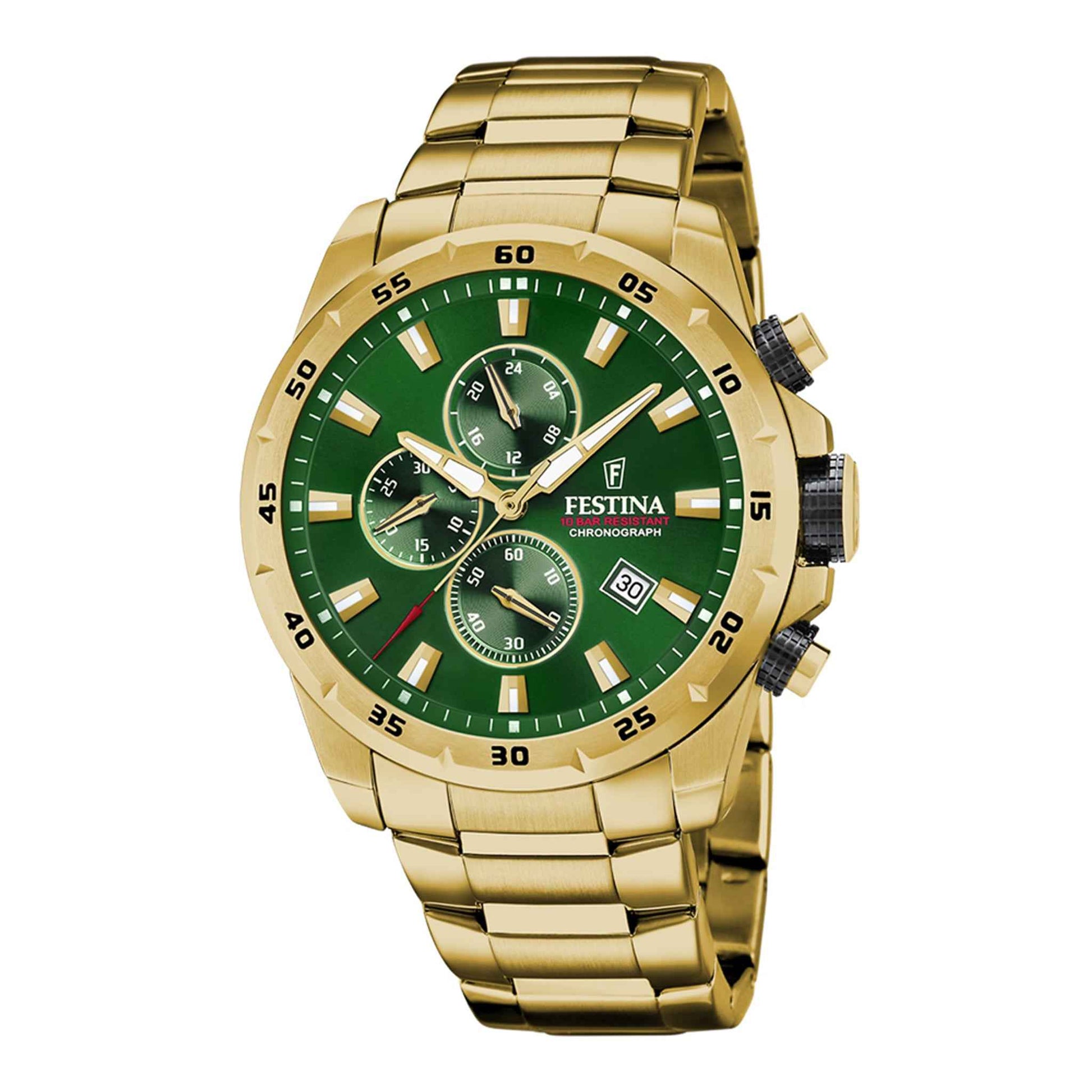 Festina Herrenuhr aus Edelstahl in Grün, 4,5×1,3 cm