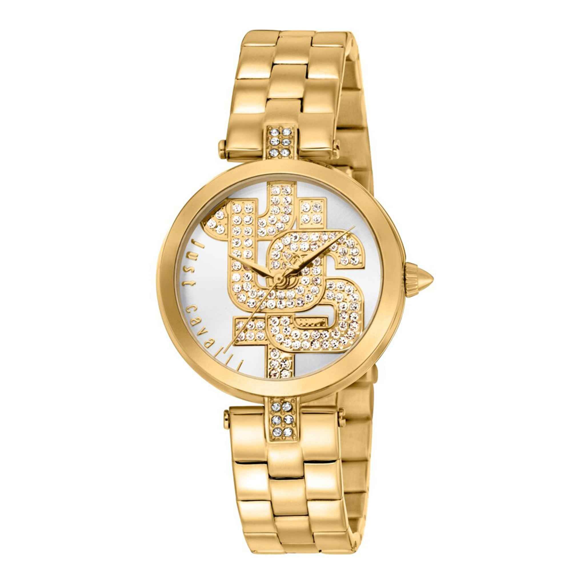 Damenuhr Maiuscola Edelstahl gold 32 mm Quarz Armbanduhr | JUST CAVALLI