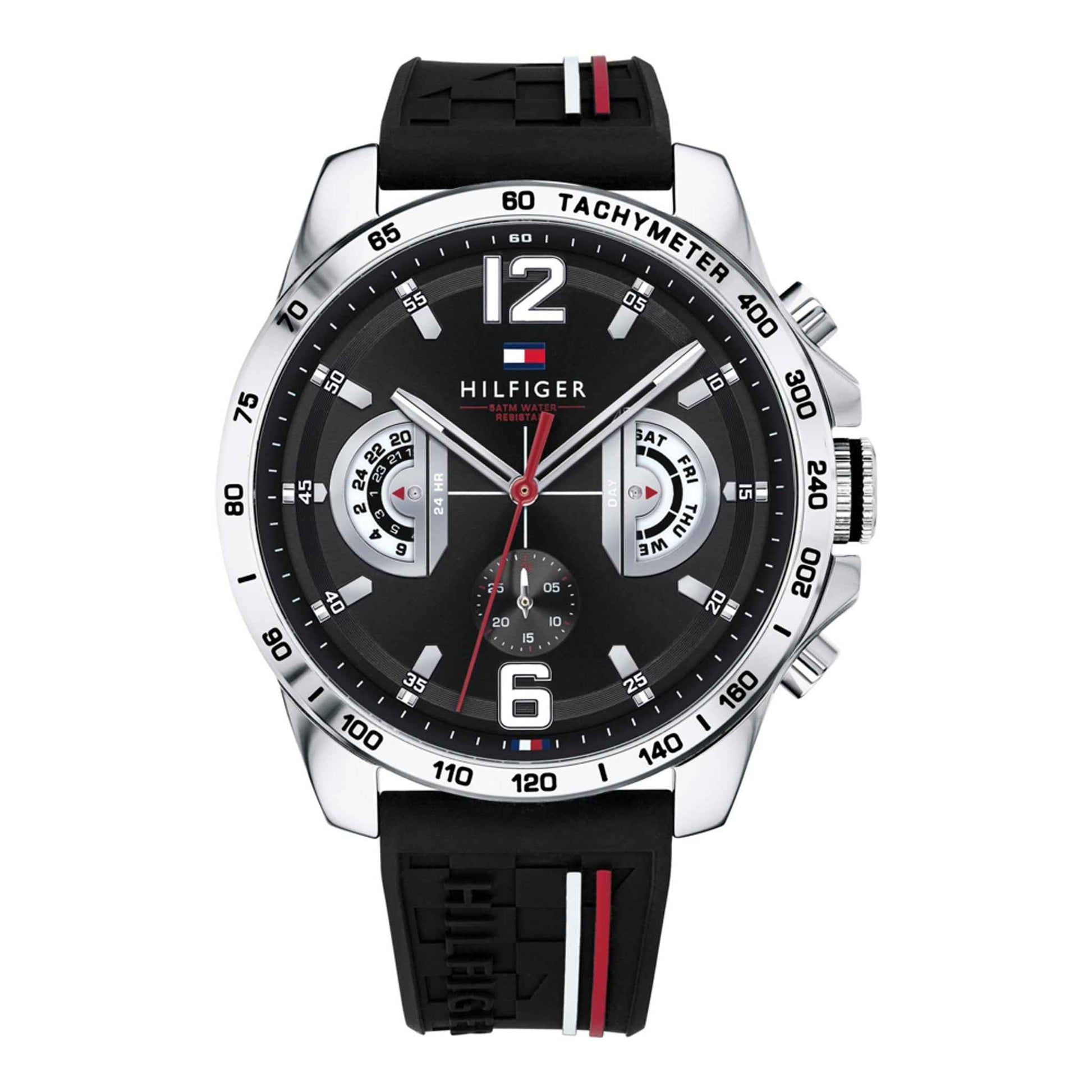 Herrenuhr Chronograph Edelstahl silber 46 mm Silikonarmband | TOMMY HILFIGER
