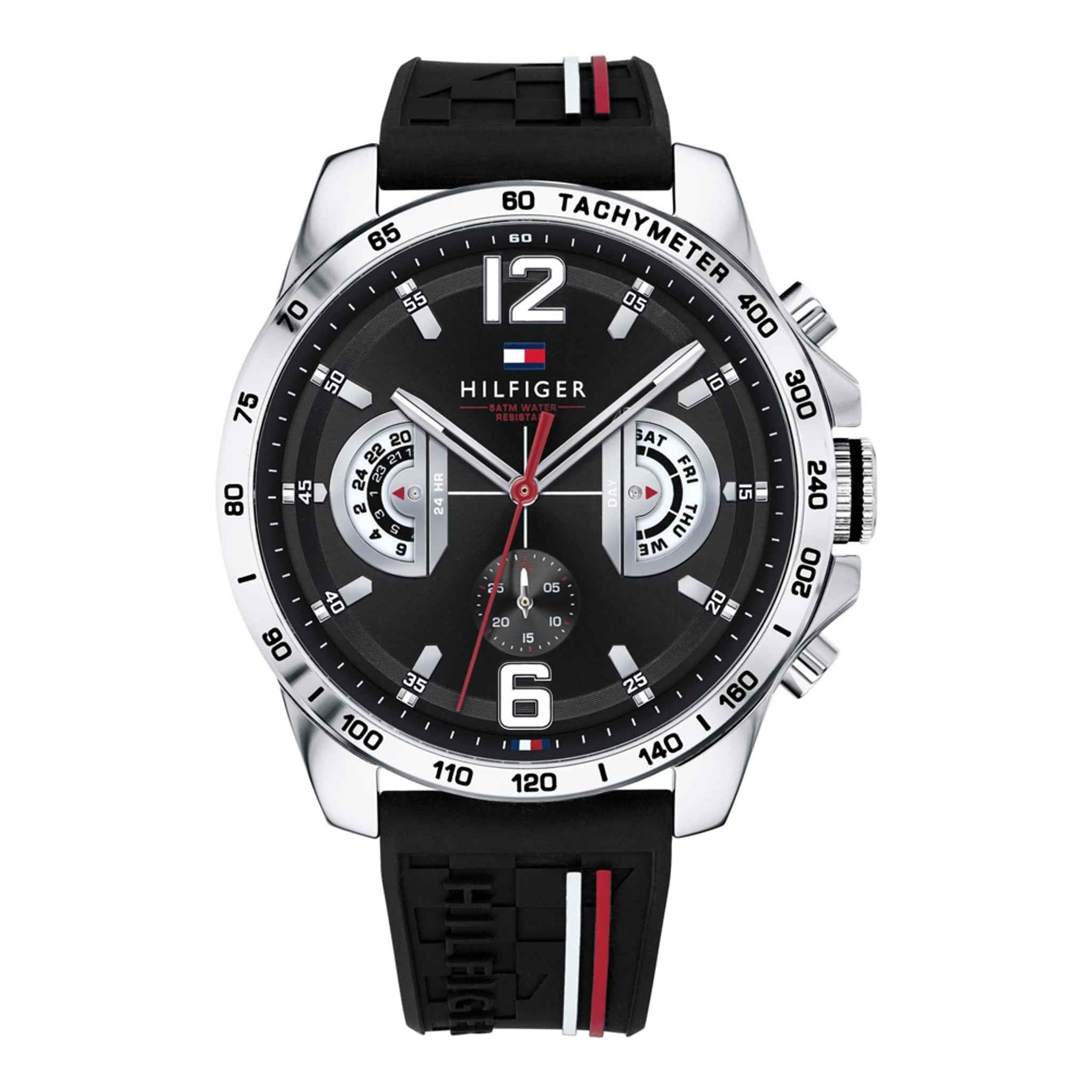 Herrenuhr Chronograph Edelstahl silber 46 mm Silikonarmband | TOMMY HILFIGER