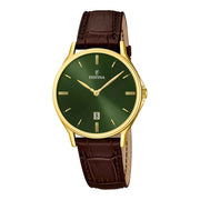 Herrenuhr Classics F16747/5 Edelstahl gold 39 mm Lederarmband Quarz | Festina