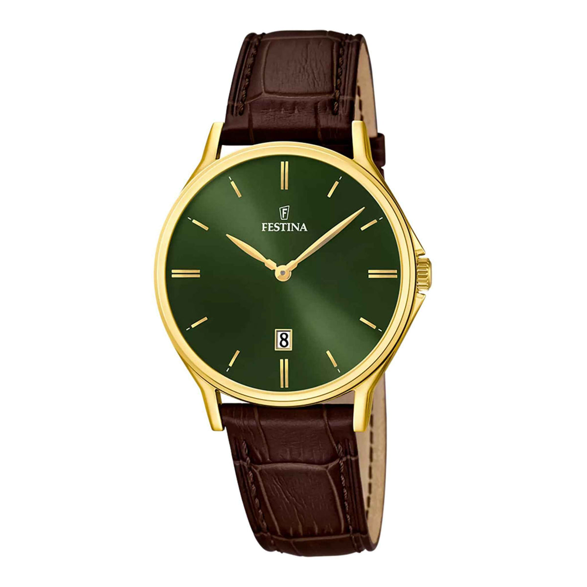Herrenuhr Classics F16747/5 Edelstahl gold 39 mm Lederarmband Quarz | Festina