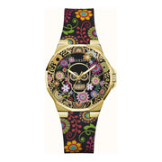 Damenuhr Calaverta Edelstahl goldfarben 36 mm Quarz Silikonarmband mehrfarbig