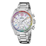 Damenuhr Chronograph Edelstahl silber 38 mm Perlmutt-Zifferblatt | Festina