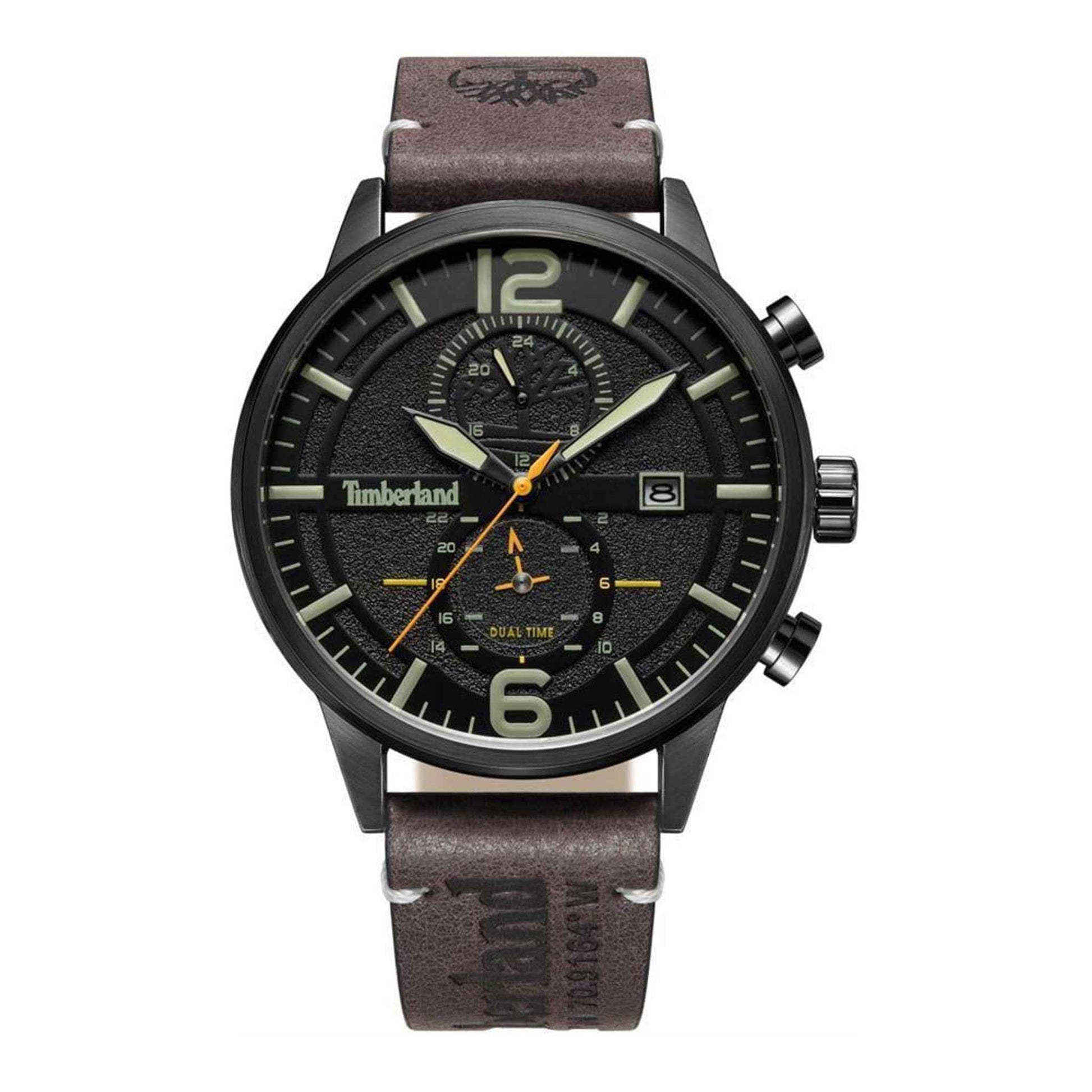 Herrenuhr Dualtimer Edelstahl schwarz 46 mm Lederarmband | TIMBERLAND