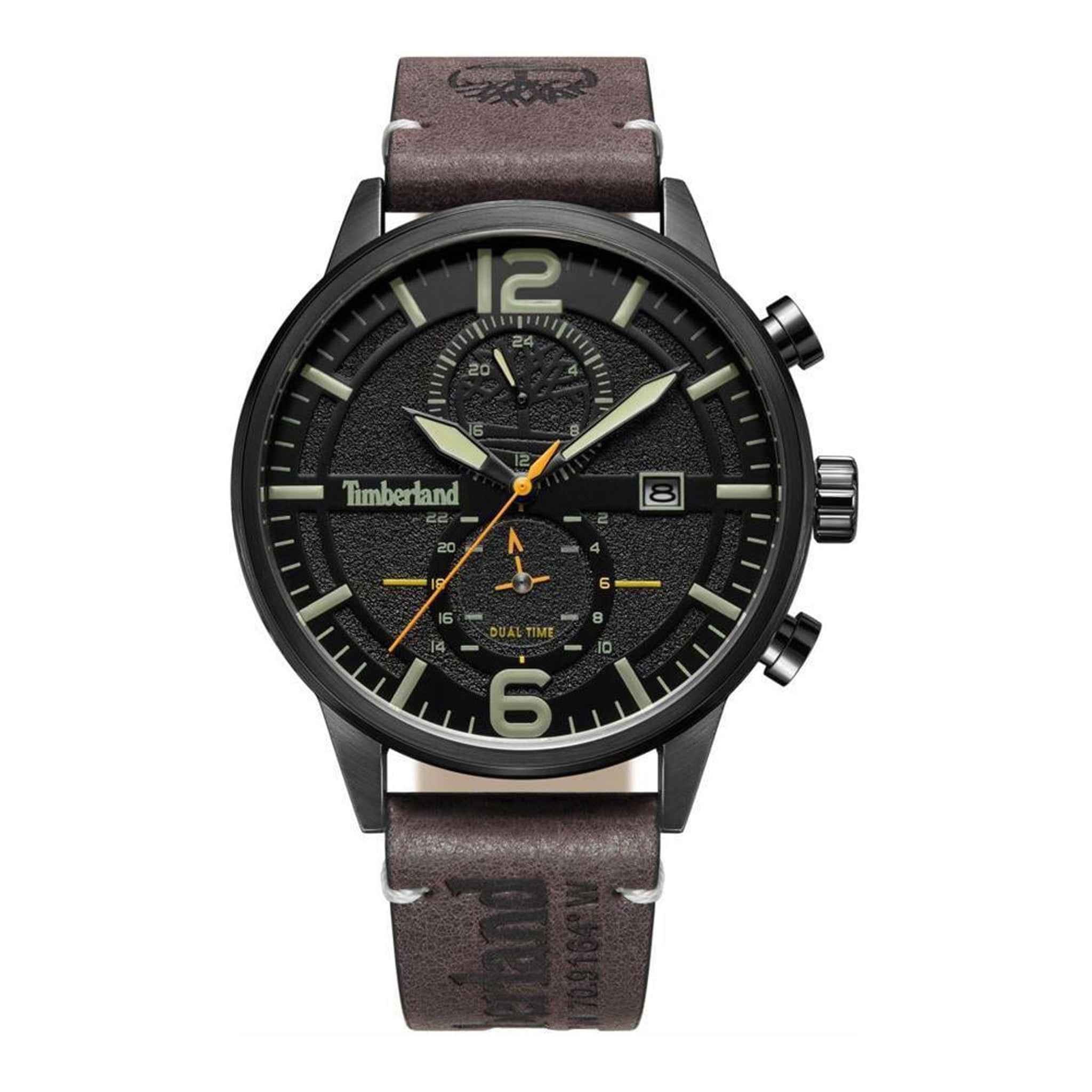 Herrenuhr Dualtimer Edelstahl schwarz 46 mm Lederarmband | TIMBERLAND