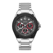 Herrenuhr Legacy Multifunktion Edelstahl 47 mm Quarz schwarz/rot | GUESS