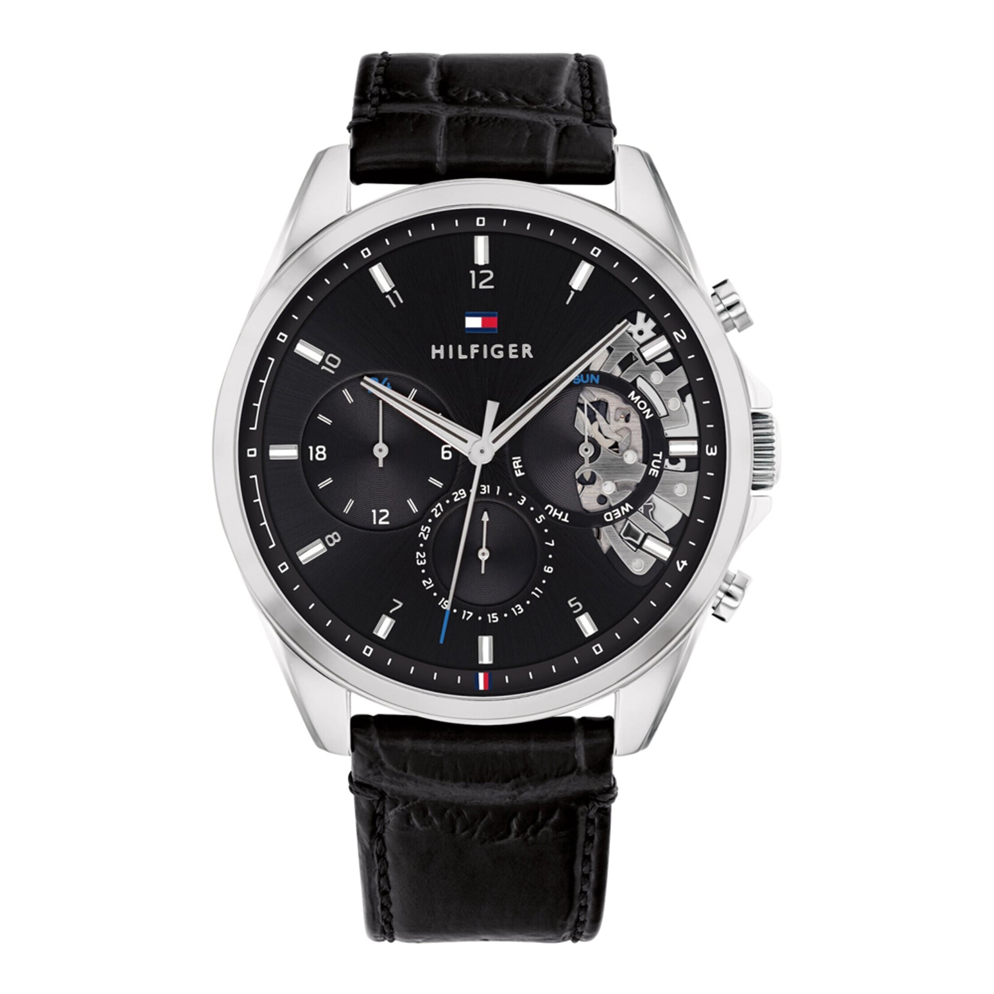 TOMMY HILFIGER Armbanduhr aus Leder in Schwarz, 4,4×1 cm