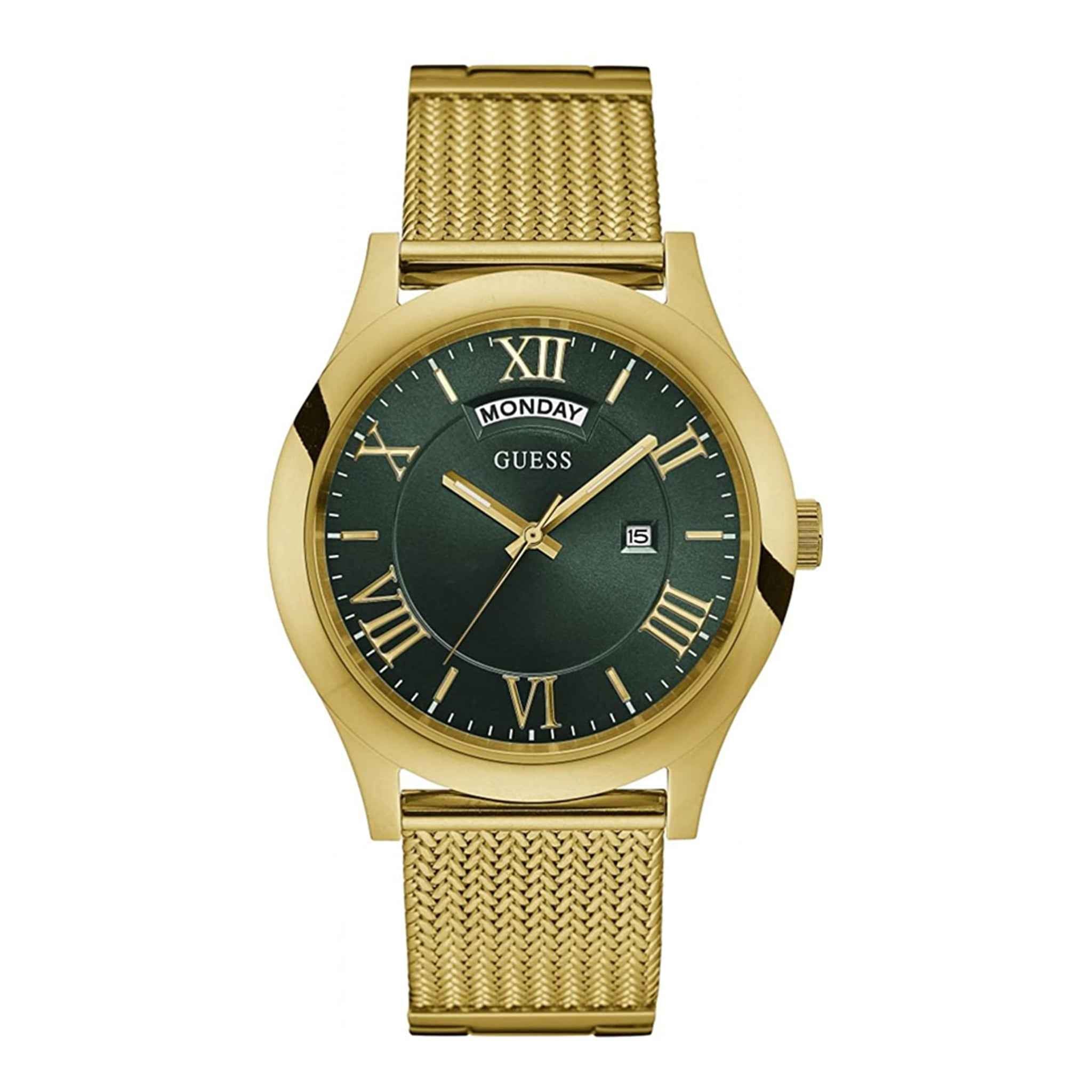 Herrenuhr Metropolitan Quarz Edelstahl gold 44 mm grünes Zifferblatt | GUESS