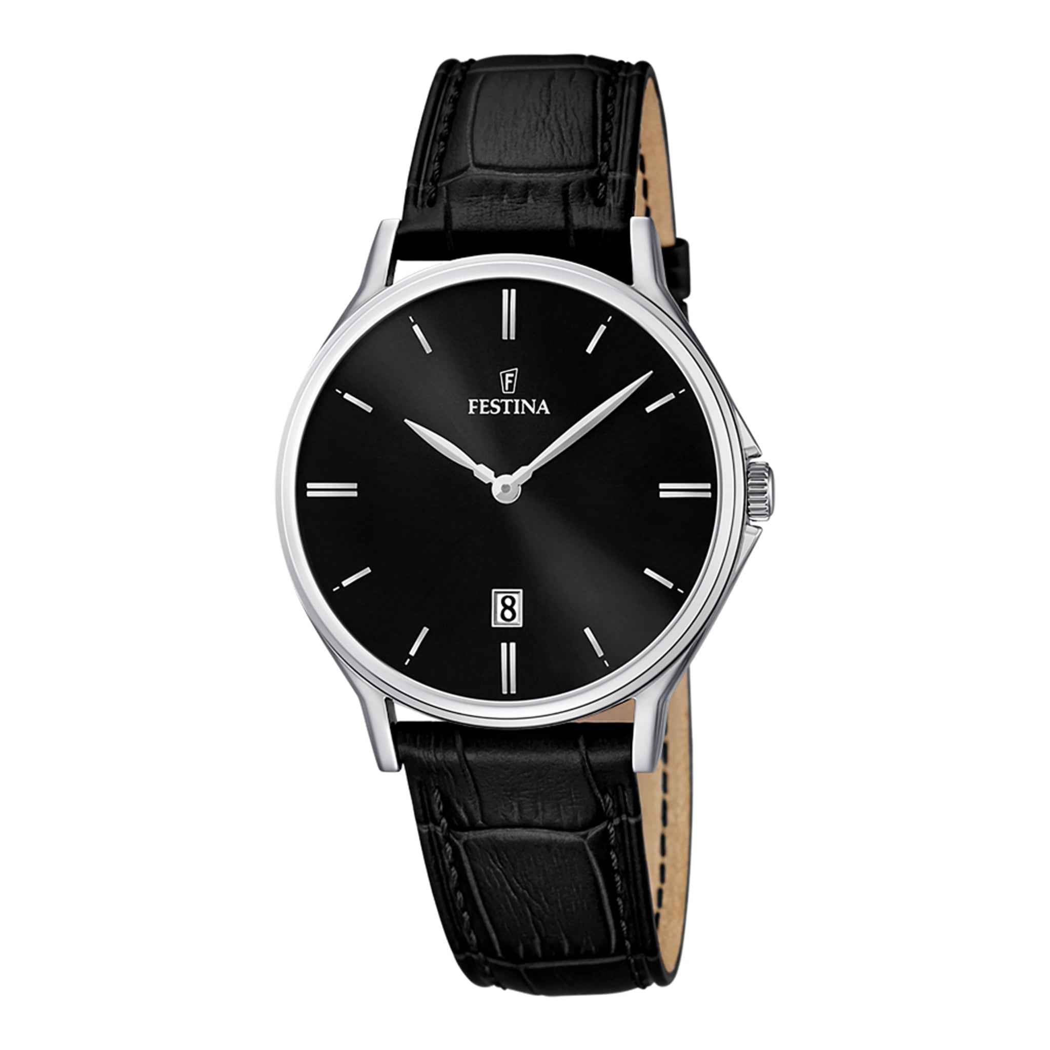 Herrenuhr Classics F16745/5 Edelstahl silber 39 mm Lederarmband Quarz | Festina