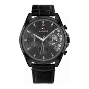 Herrenuhr Baker 44 mm Quarz Lederarmband schwarz grau | TOMMY HILFIGER