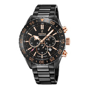 Herrenuhr Chronograph Edelstahl schwarz roségold 44 mm Keramik-Lünette | Festina