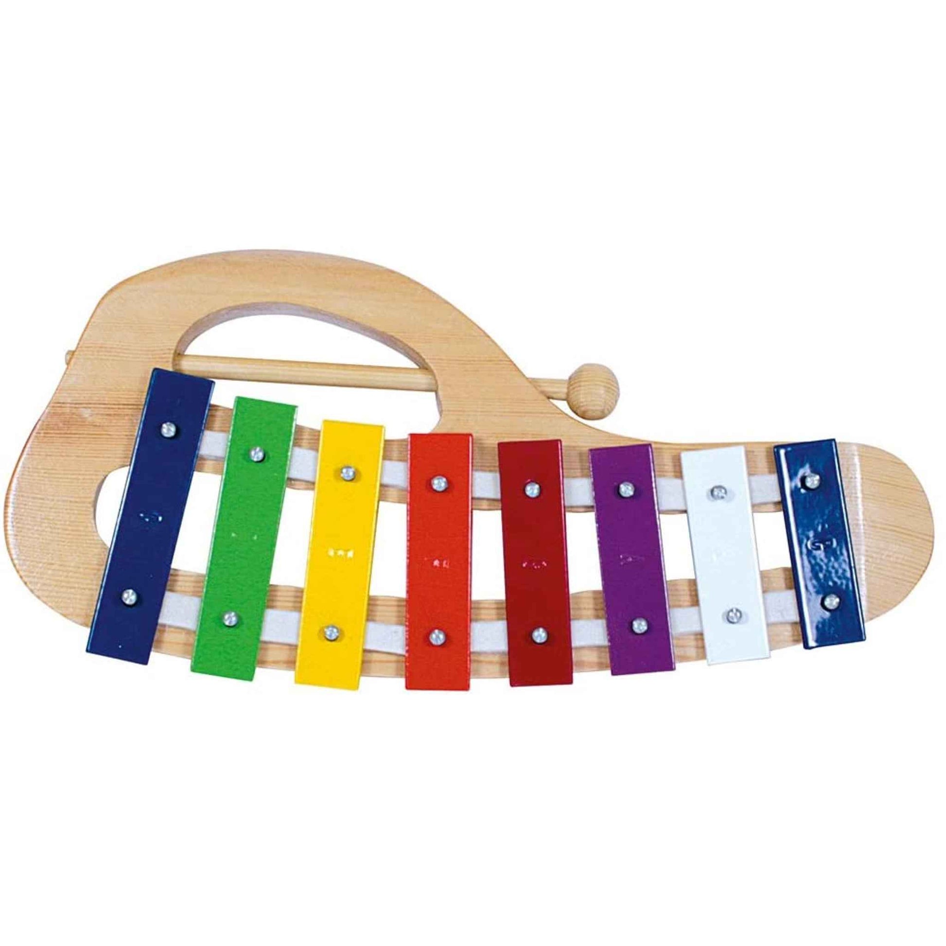 Xylophon aus Holz mit 8 Metall-Klangplatten Regenbogenfarben 31 cm | Bino & Mertens