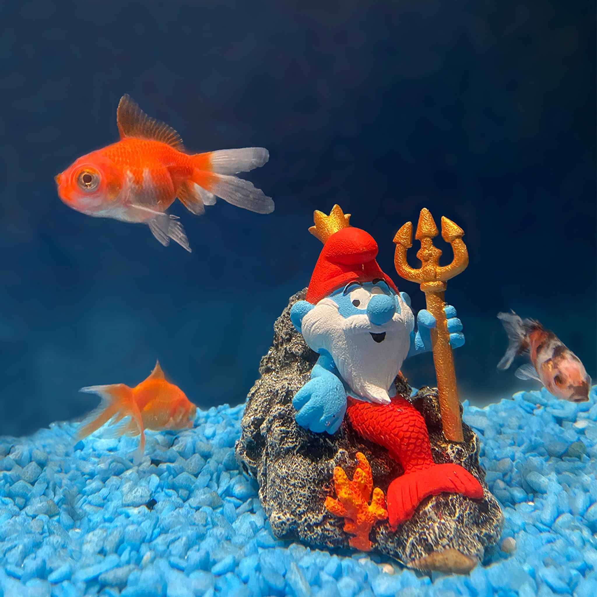 Deko-Figur Papa Schlumpf als Neptun Polyesterharz blau 9,4 cm