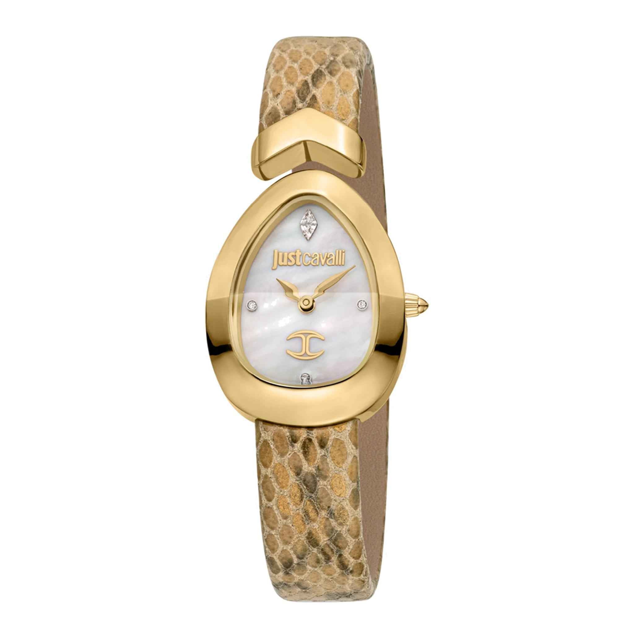 Damenuhr Diversa Snake Edelstahl gold 24 mm Lederarmband Quarz | JUST CAVALLI