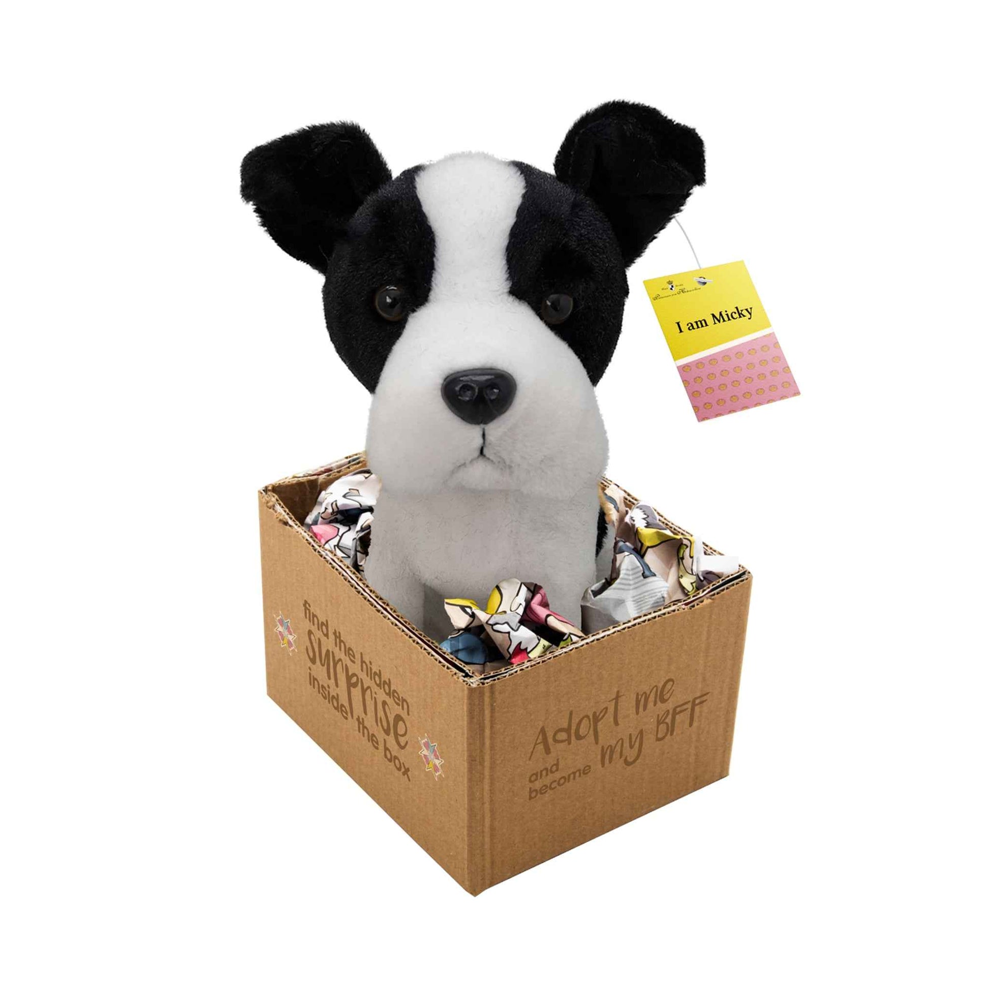 Plüschtier Micky adopt me Hund 18 cm mit Armband und Buch im Geschenkkarton