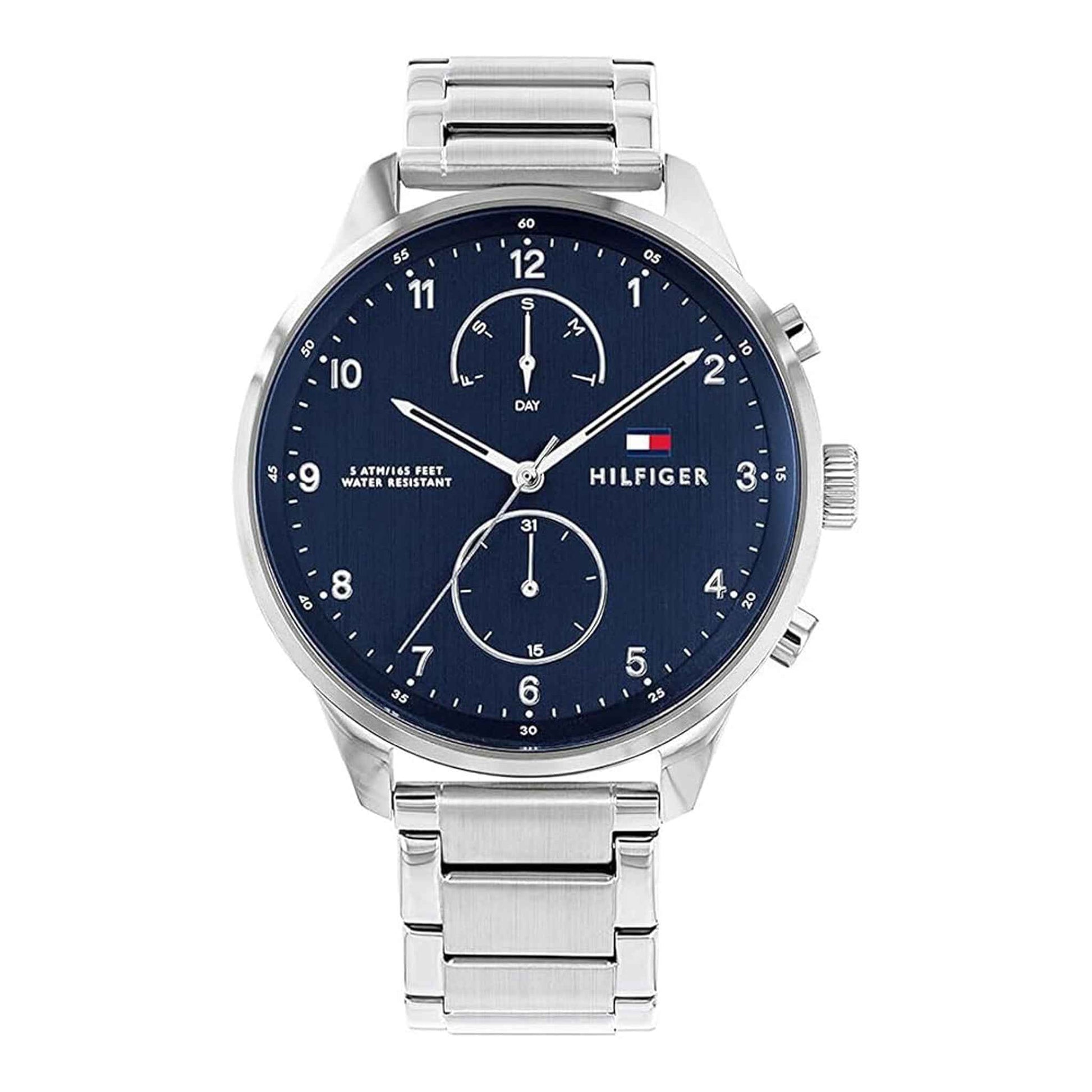 Herrenuhr Casual Edelstahl silber 44 mm Quarz blau | Tommy Hilfiger