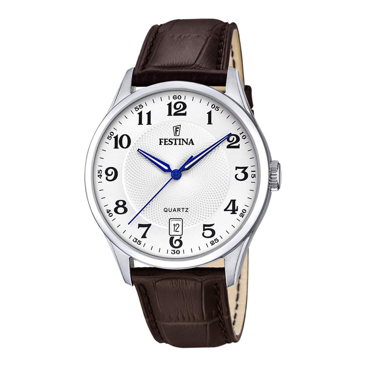 Festina Herrenuhr aus Leder in Silber, 4,3×1 cm