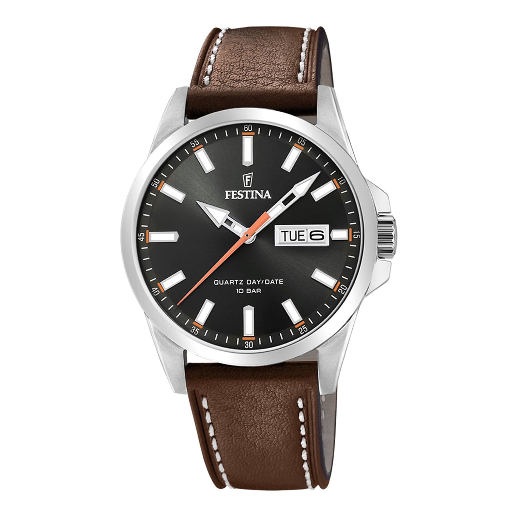 Herrenuhr Multifunktion Edelstahl silber 42 mm Lederarmband | Festina