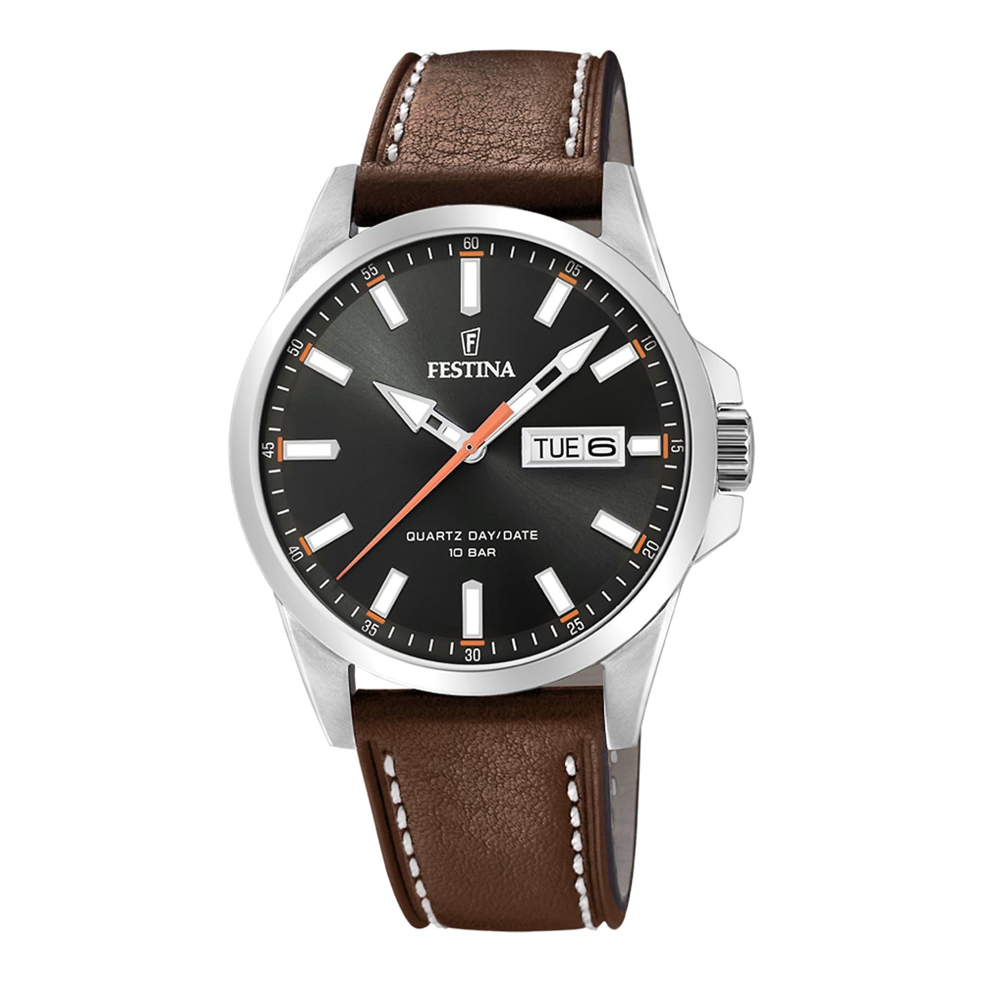 Festina Herrenuhr aus Leder in Schwarz, 4,2×1 cm
