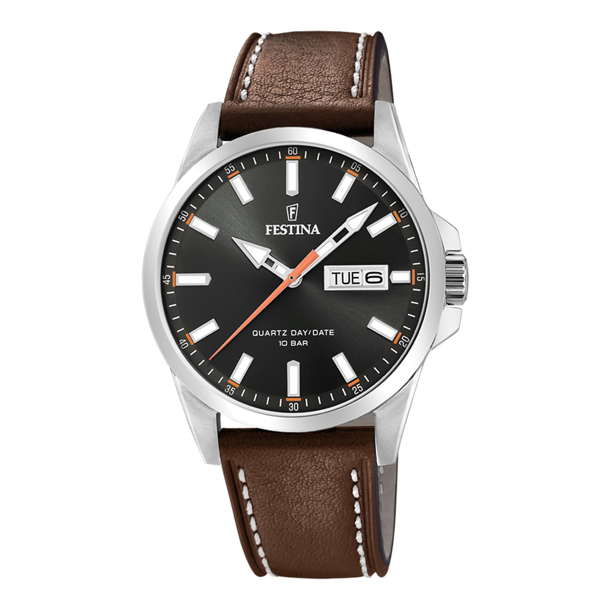 Festina Herrenuhr aus Leder in Schwarz, 4,2×1 cm