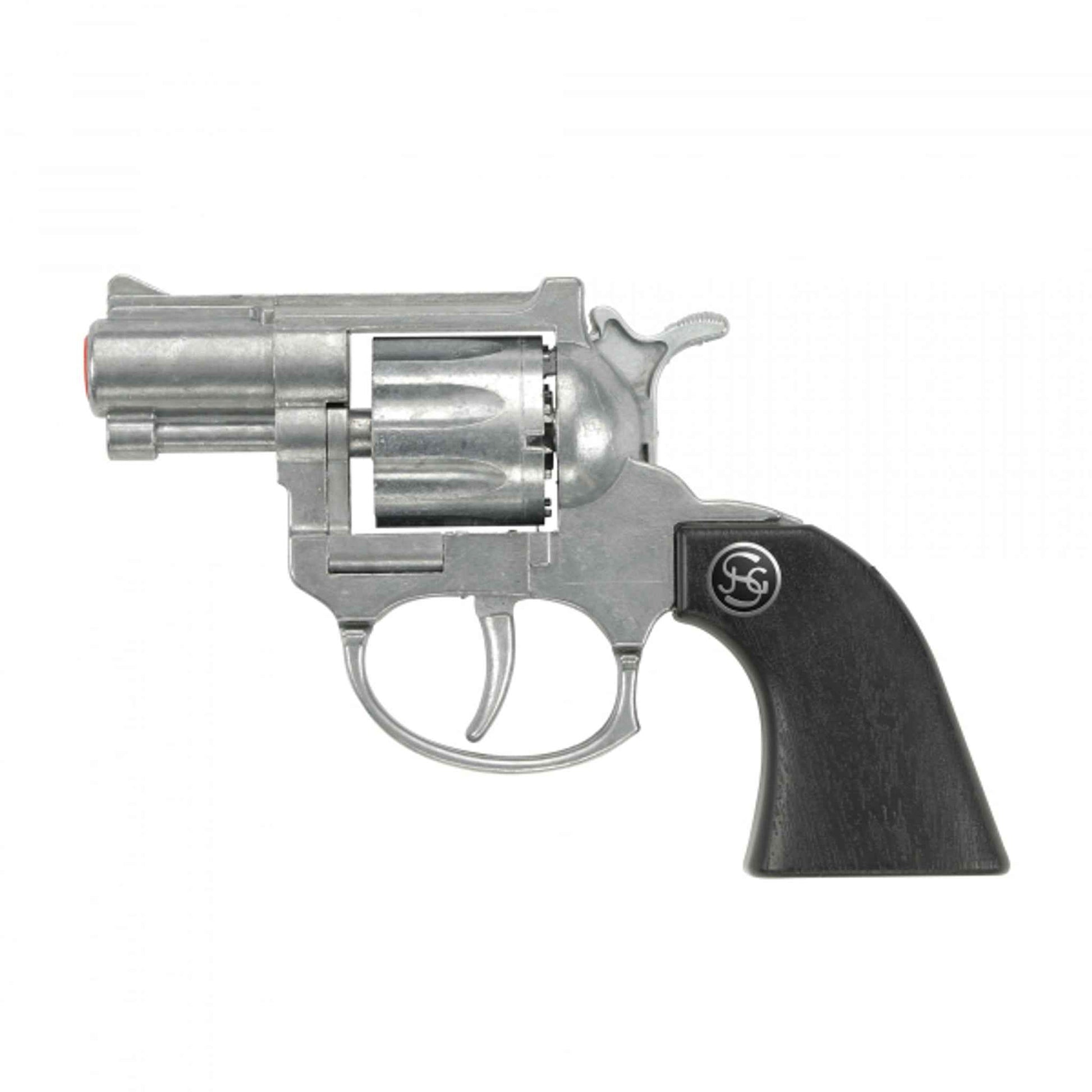Spielzeugpistole Cowboy Sheriff 13 cm silber schwarz Zündplättchen