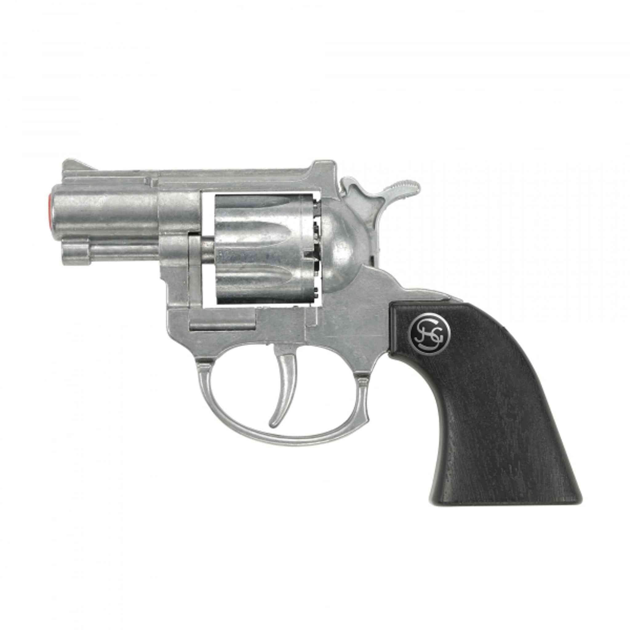 Spielzeugpistole Cowboy Sheriff 13 cm silber schwarz Zündplättchen