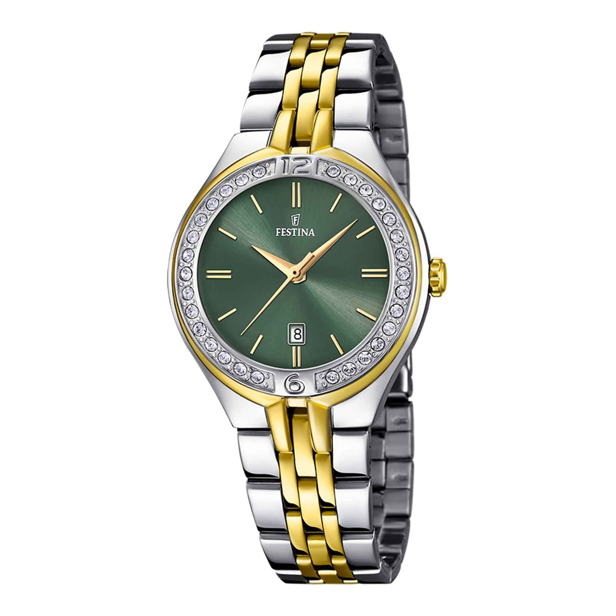Damenuhr Mademoiselle Edelstahl Grün 32 mm Quarz Datumsanzeige | Festina