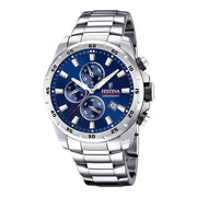 Herrenuhr Chronograph Edelstahl silber 45 mm Quarz blau | Festina