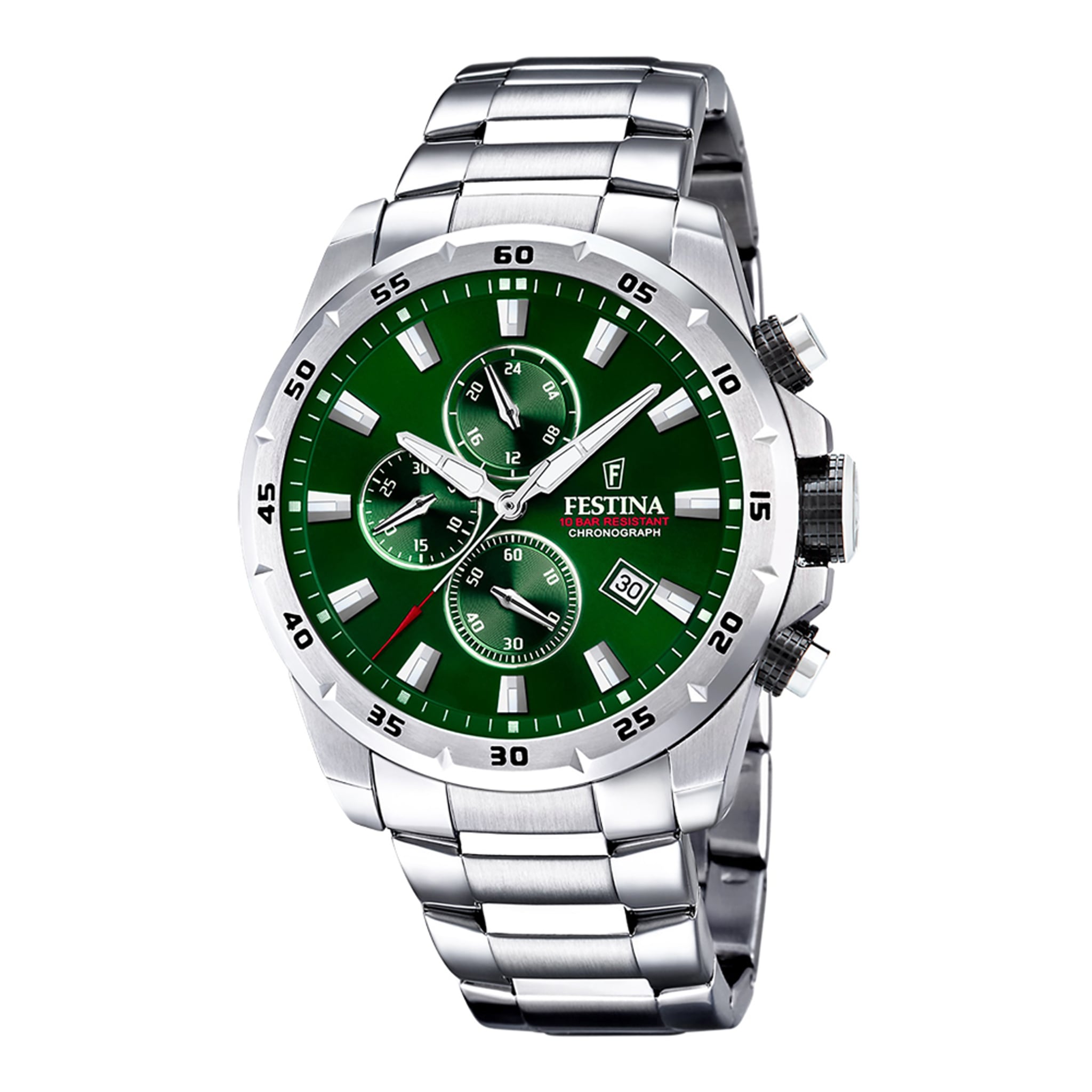 Festina Herrenuhr aus Edelstahl in Grün, 4,5×1,2 cm