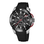 Herrenuhr Chronograph Edelstahl silber 47 mm Silikonarmband Quarz | Festina