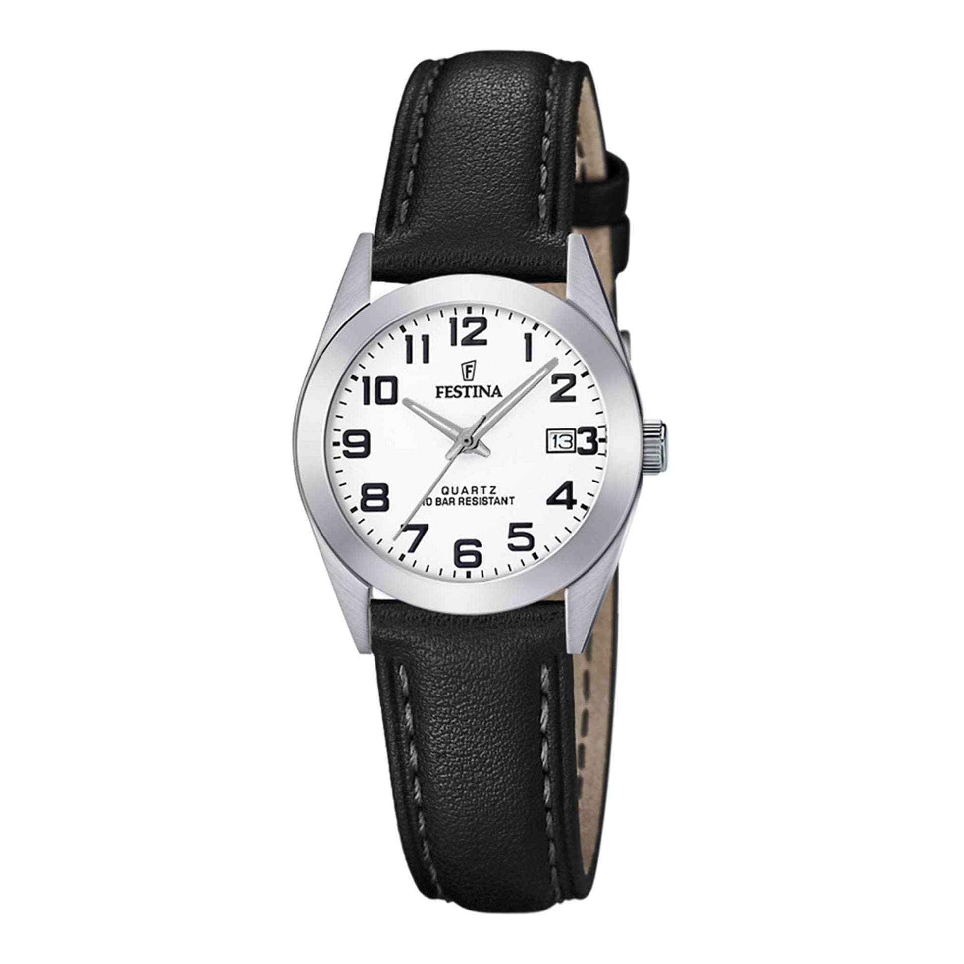 Damenuhr Classics Edelstahl Silber 28 mm Lederarmband Quarz | Festina
