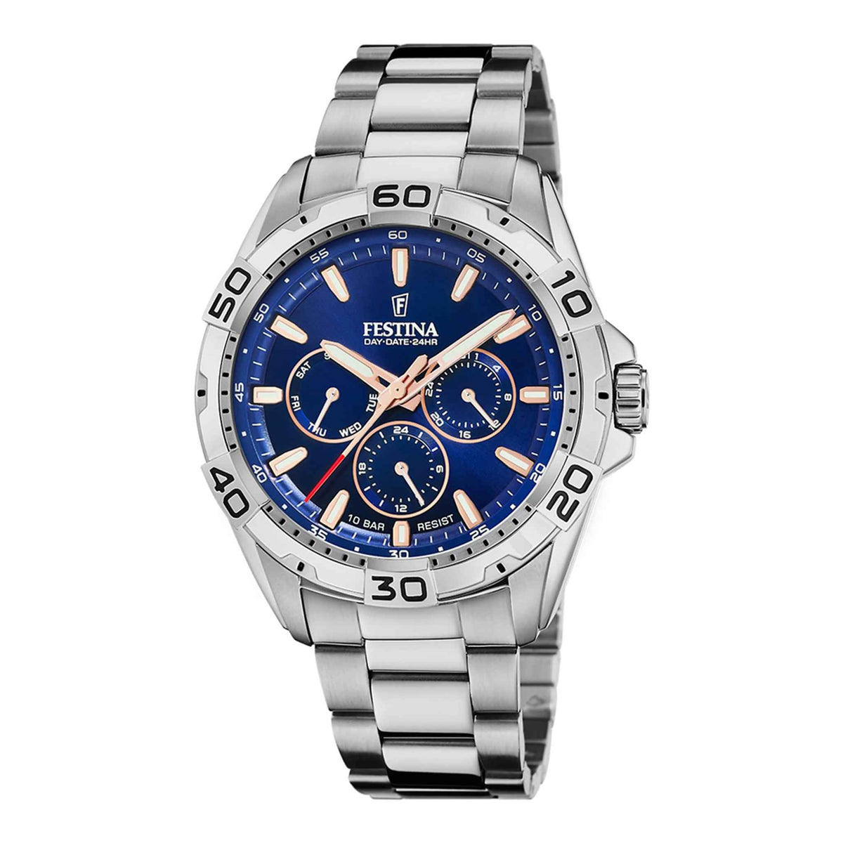 Herrenuhr Multifunktion Edelstahl blau 44 mm Quarz | Festina