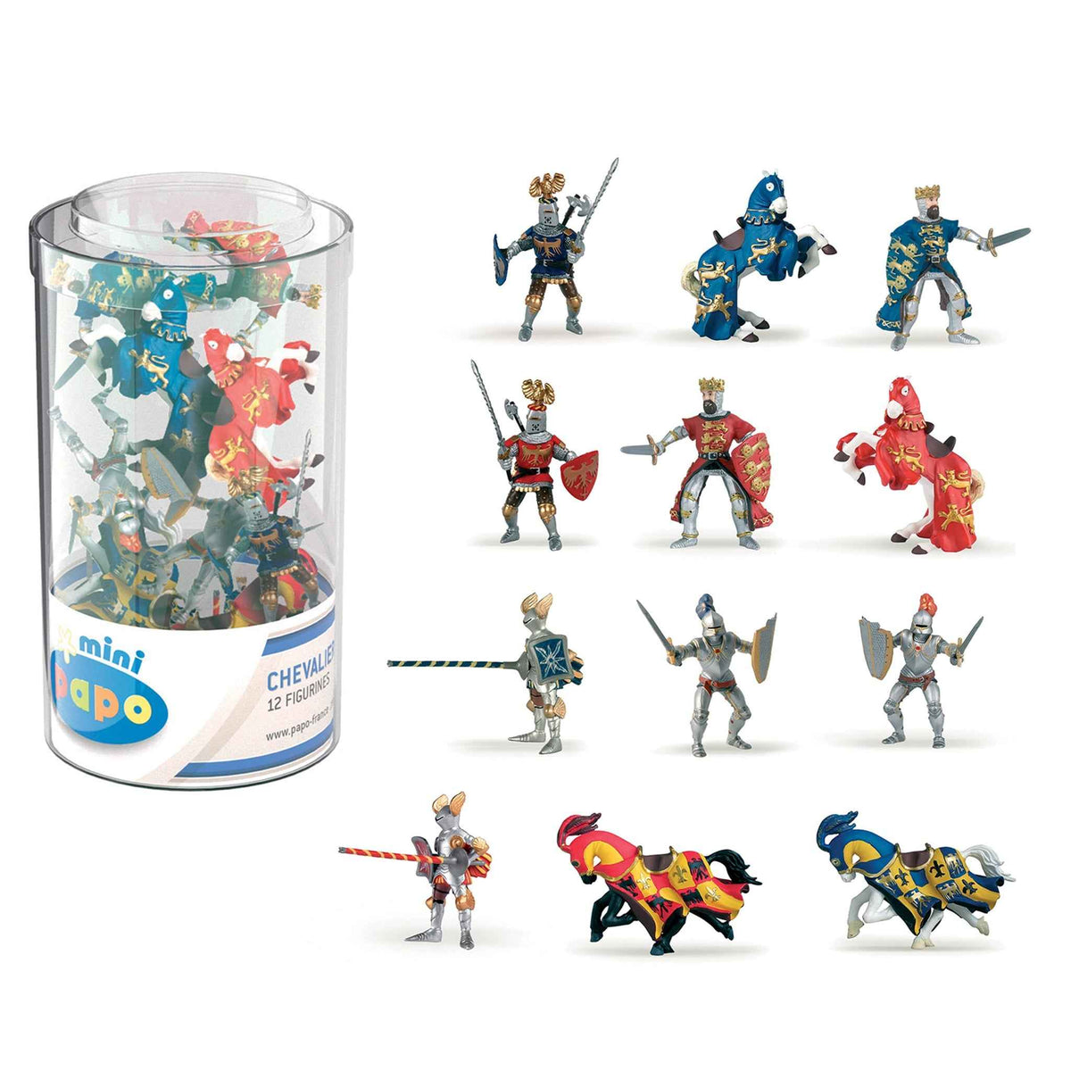 Mini Ritter Spielfiguren 12 Stück Kunststoffbehälter | Papo