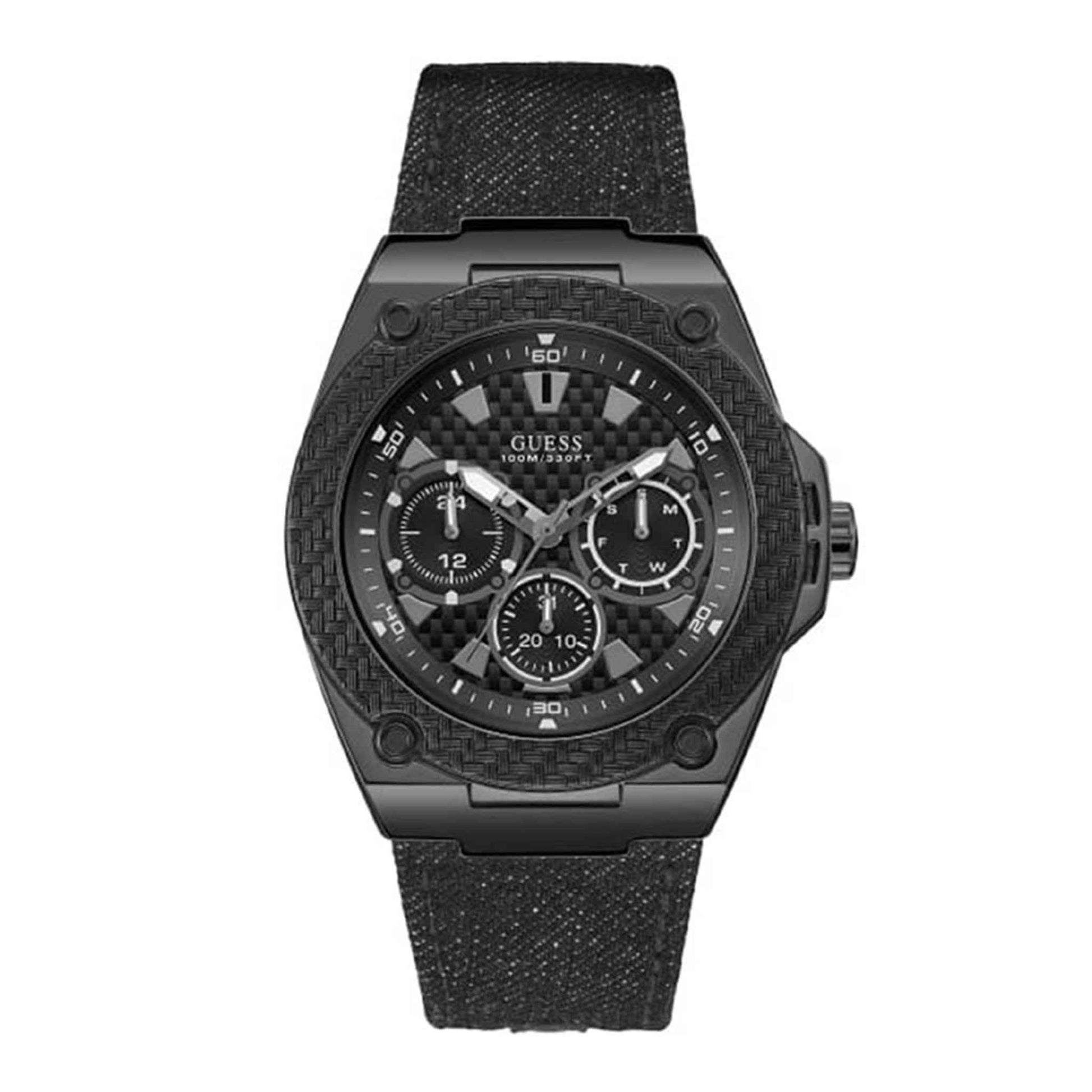 Herrenuhr Legacy Quarz Edelstahl schwarz 47 mm Silikonarmband | GUESS