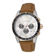 Herrenuhr Chronograph Edelstahl silber 44 mm Lederarmband | JUST CAVALLI