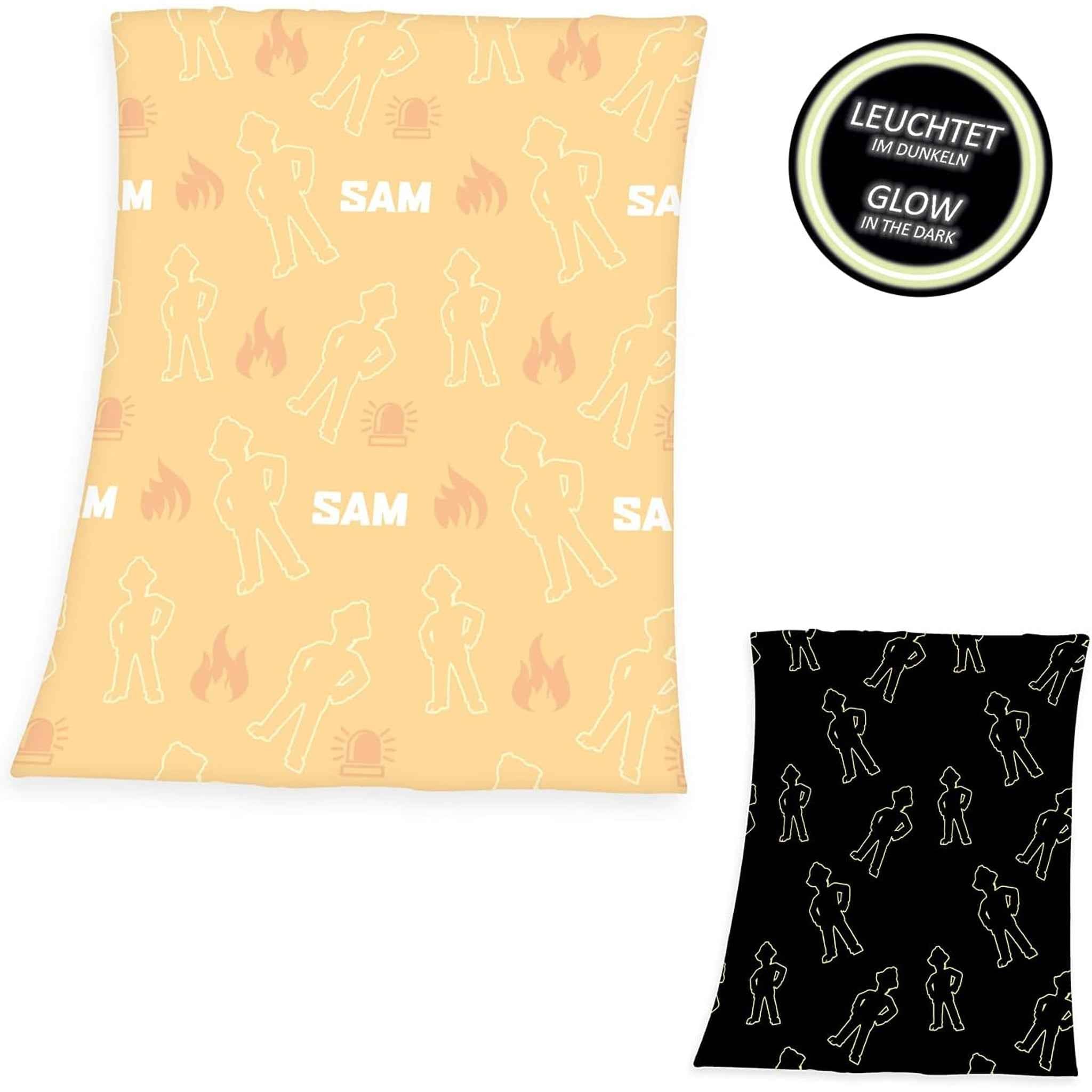 Flauschdecke Feuerwehrmann Sam 130x160 cm Polyester leuchtet im Dunkeln