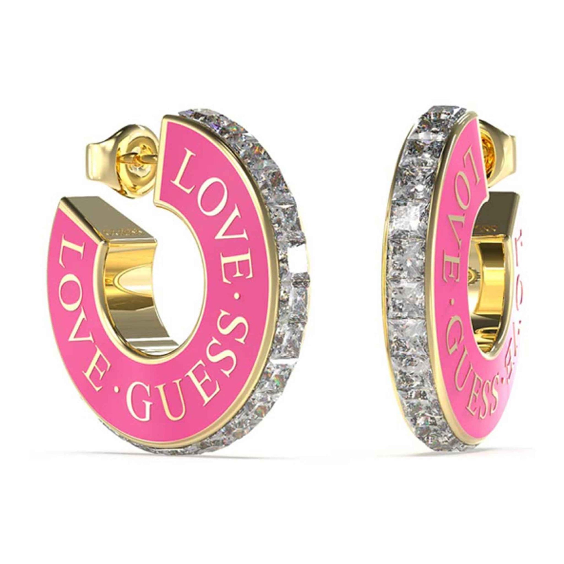 Damen Ohrstecker Edelstahl goldfarben pink mit Steinen | GUESS