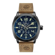 Herrenuhr Brantford Quarz 46 mm Edelstahl schwarz Lederarmband blau | TIMBERLAND